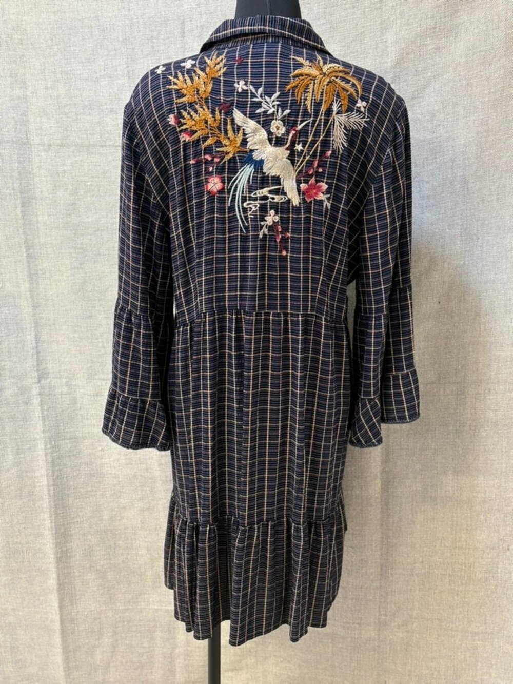 Johnny Was Emiko Easy Tiered Dress, Navy Plaid XL - Picture 12 of 16